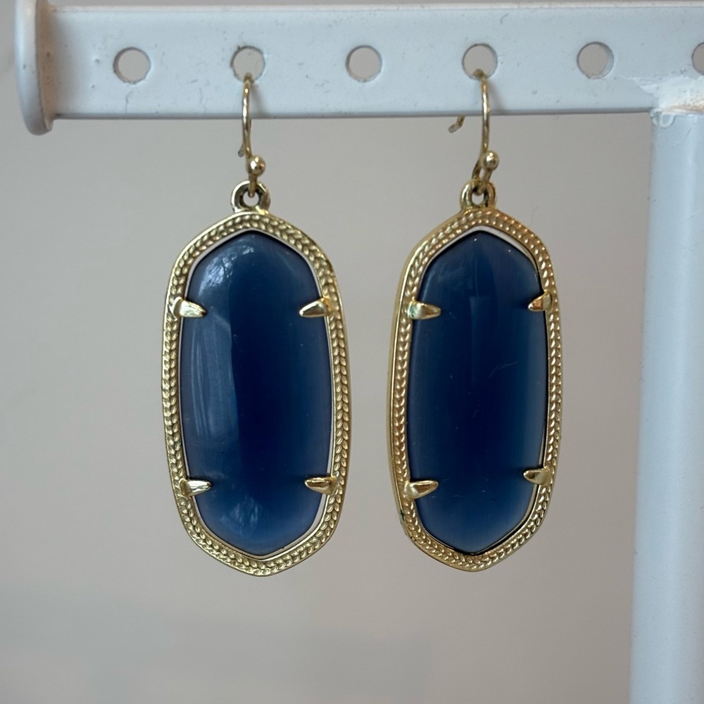 Kendra Scott Elle Gold Drop Earrings with Navy Blue Glass